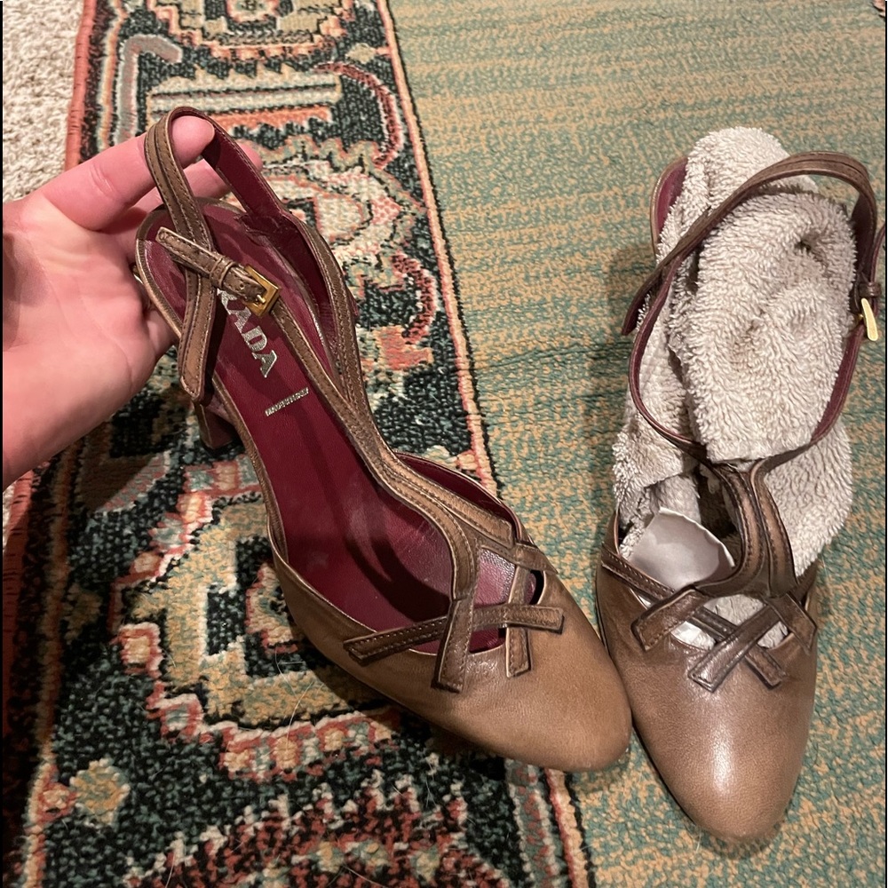 Prada leather sling back heels
